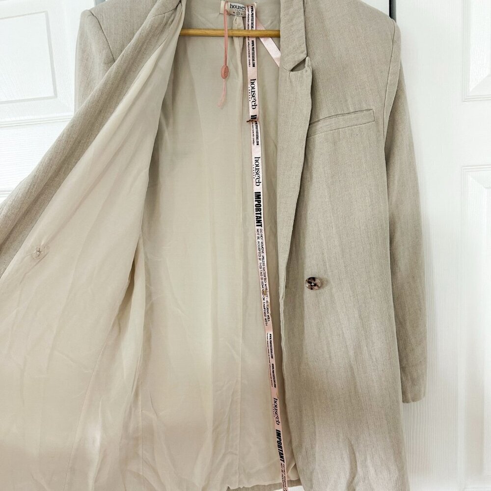 NWT House of CB Colette Linen Blazer Dress Oatmeal Beige Small Belted Wrap Mini - Picture 7 of 10